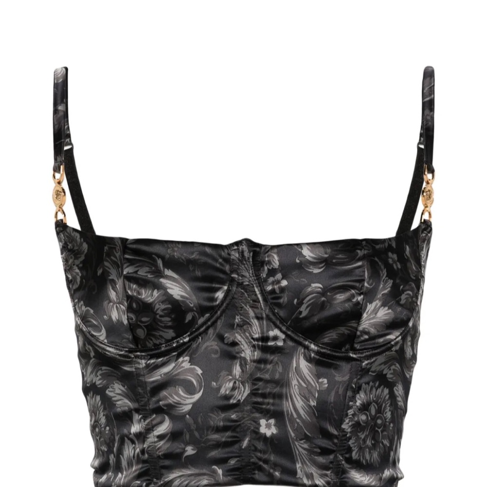 Versace Barroco Medusa ‘95 Black and Gray Floral Crop Top
